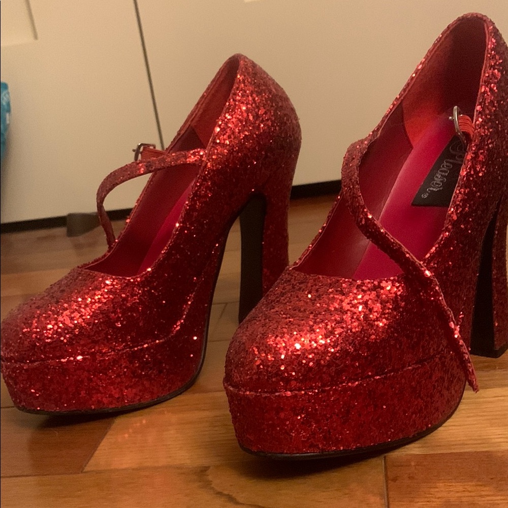 Red Glitter Mary Jane style heels